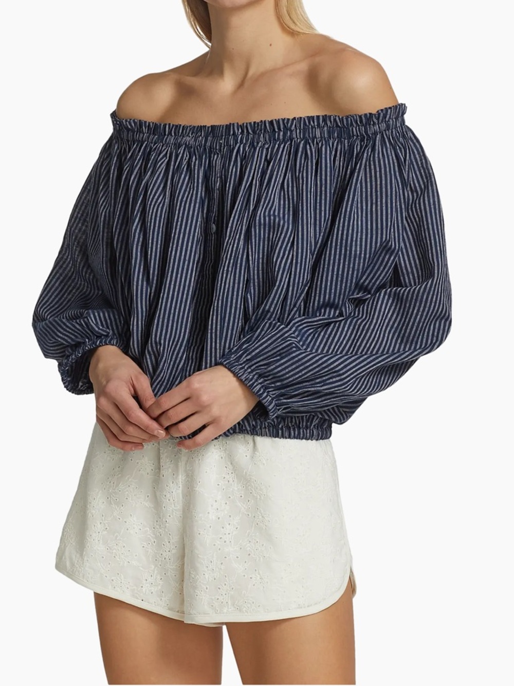 Rag & Bone Mimi Off-The-Shoulder Stripe Top Navy Size L